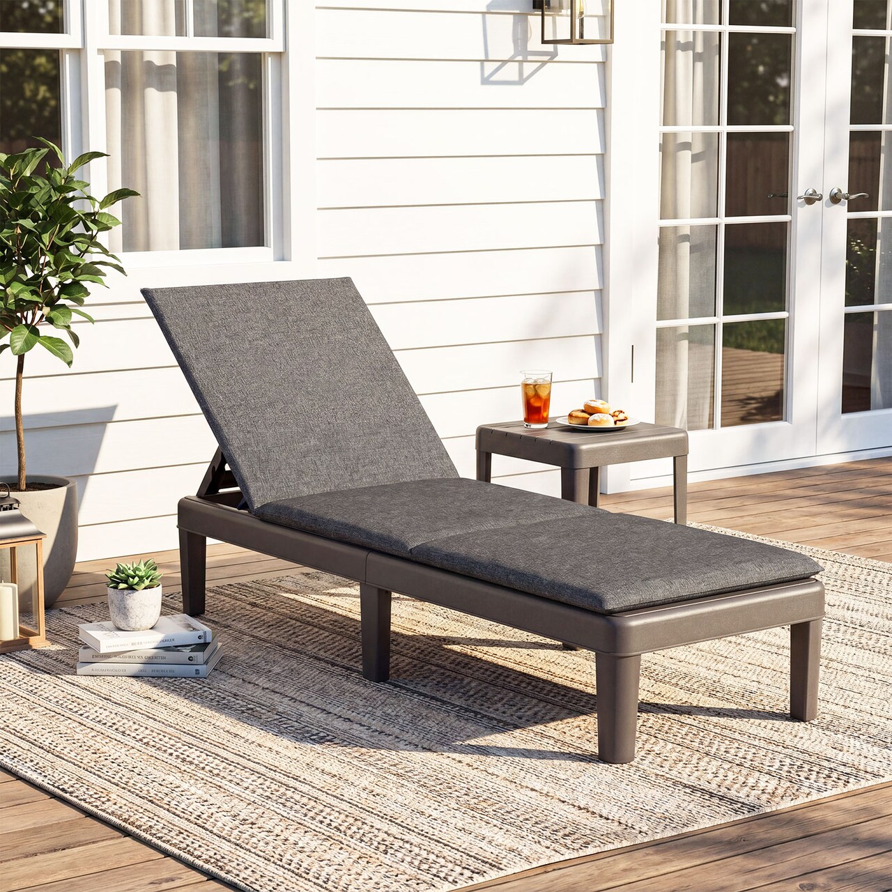 Costway Patio Lounge Chair Recliner Chair with 3-Position Adjustable Backrest & Cushion Blue/Gray/Orange/Red/White